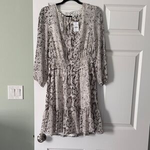 J. Crew Black and White Snake Print Long Sleeve Dress
